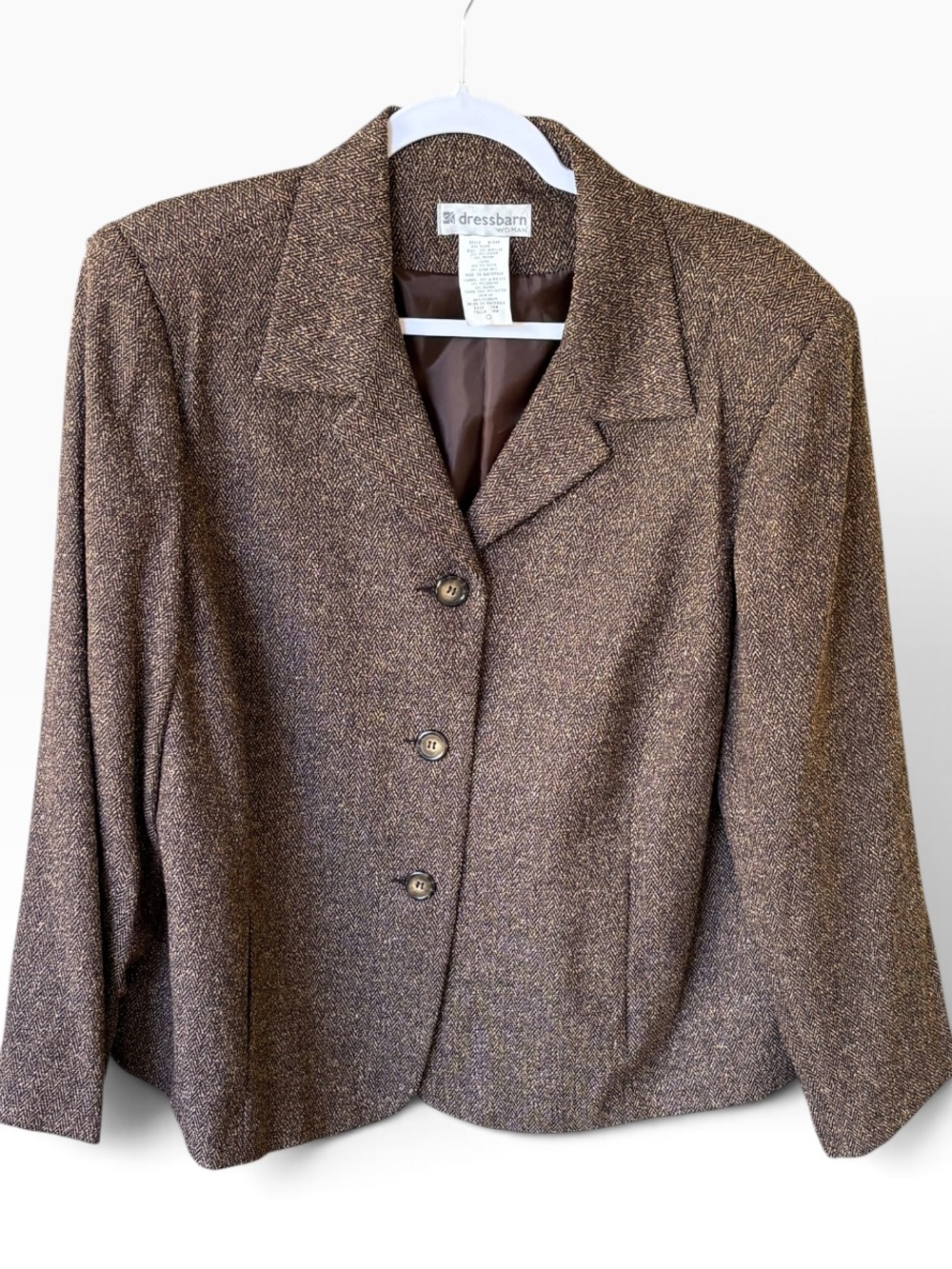 Vintage Dressbarn Brown Tweed Notch-Collar Blazer Size 18W
